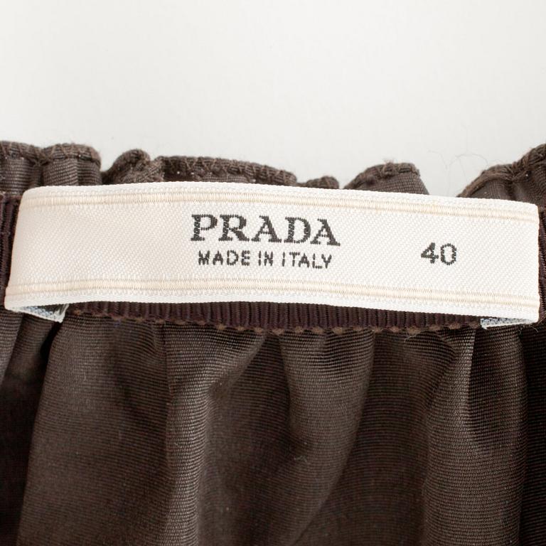 PRADA, a brown silk blend skirt.