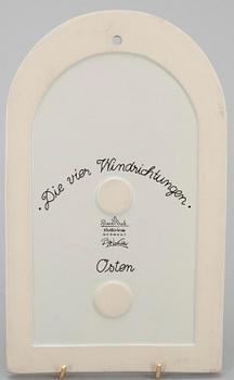 VÄGGPLATTOR, 4 st, keramik, sign. Björn Winblad, Rosenthal, Studio-Linie, Tyskland 1900-talets andra hälft.