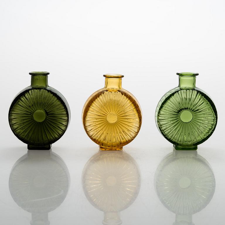 Helena Tynell, A set of three Sun bottles for Riihimäen Lasi Oy. Produced 1964-1974.