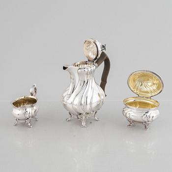 A three piece silver coffee set, mark of CG Hallberg, Stockholm 1944-1946.
