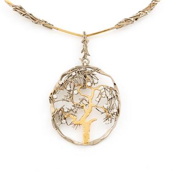 641. Claës E. Giertta, a necklace "Tree of Life", 18K gold and white gold with round brilliant-cut diamonds, Stockholm 1982.