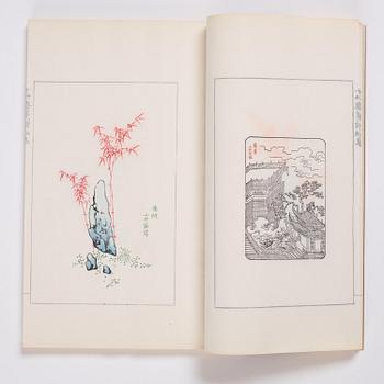 A book, four volumes, numerously illustrated with woodcuts in colours, "Shi zhu zhai jian pu" by Hu Zhengyan.