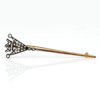 BROSCH, 14K guld med silver, Adlig krona. Rosenslipade diamanter. Vikt ca 6 gram