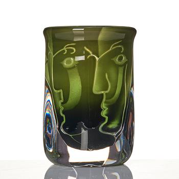 Ingeborg Lundin, an "Ansikten" (Faces) ariel glass vase, Orrefors, Sweden 1975.