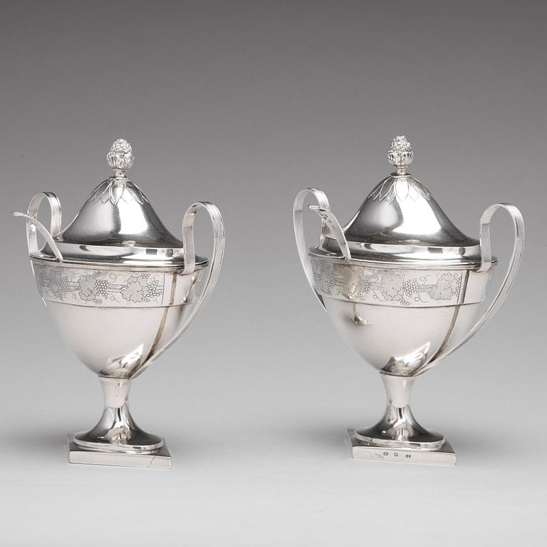 A pair of Baltic sugar-bowls and spoons, mark of Johann Gottfried Möring, Reval (1790-1818 (1820)).