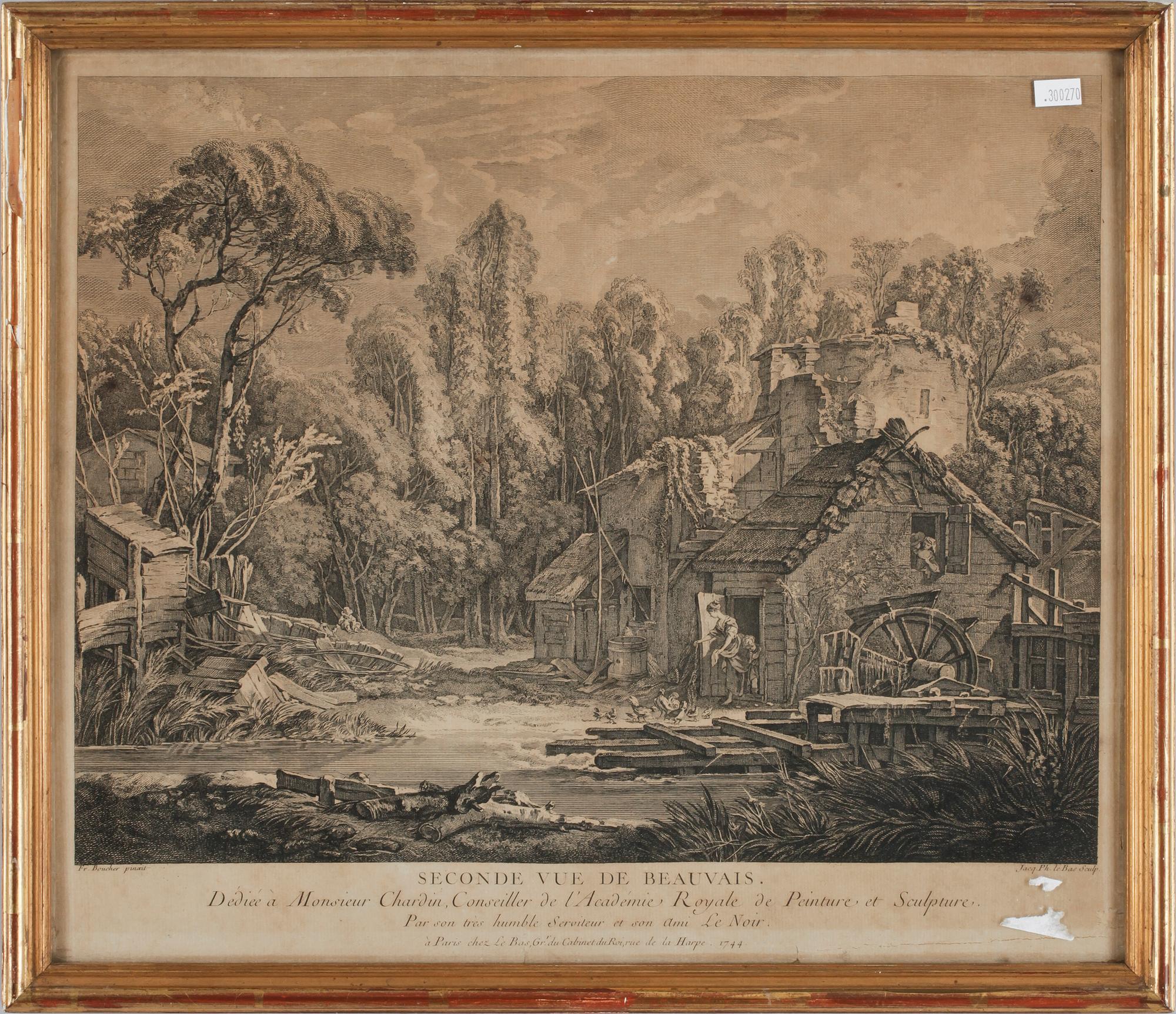 PER GUSTAF FLODING resp JACQUES-PHILIPPE LEBAS, 2+1, gravyrer, efter François Boucher, dat 1744-62 i trycket.