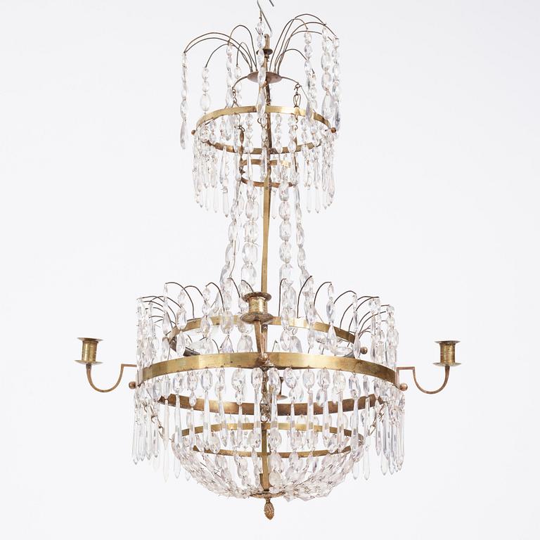 A late Gustavian five-light chandelier, early 19th century.