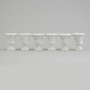 Six bisquit porcelain miniture vases, circa 1900, with Sevres like mark.