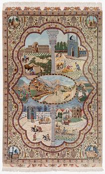 Rug, Tabriz pictorial, approx. 316 x 195 cm.