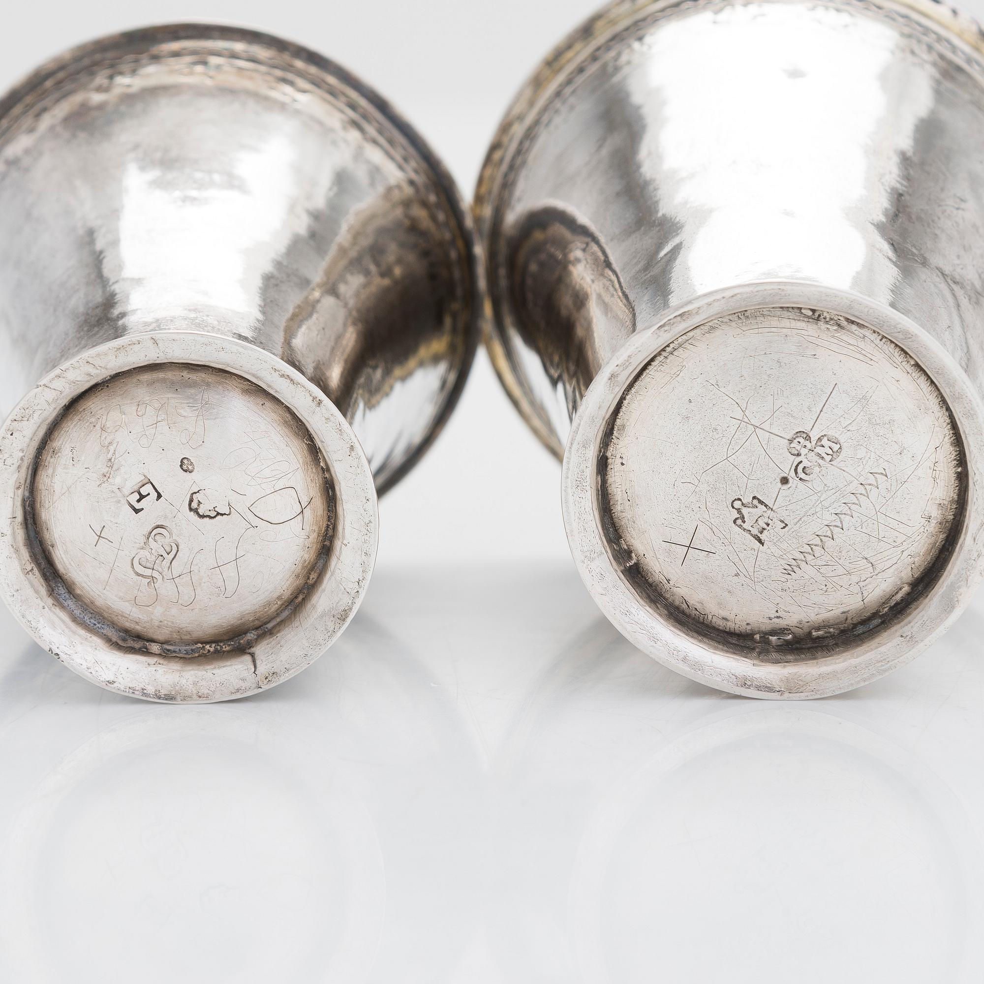 Two silver beakers, maker's mark of Carl Björkman (active 1735-1745) and Ferdinand Sehl the Youngest, Stockholm 1763.