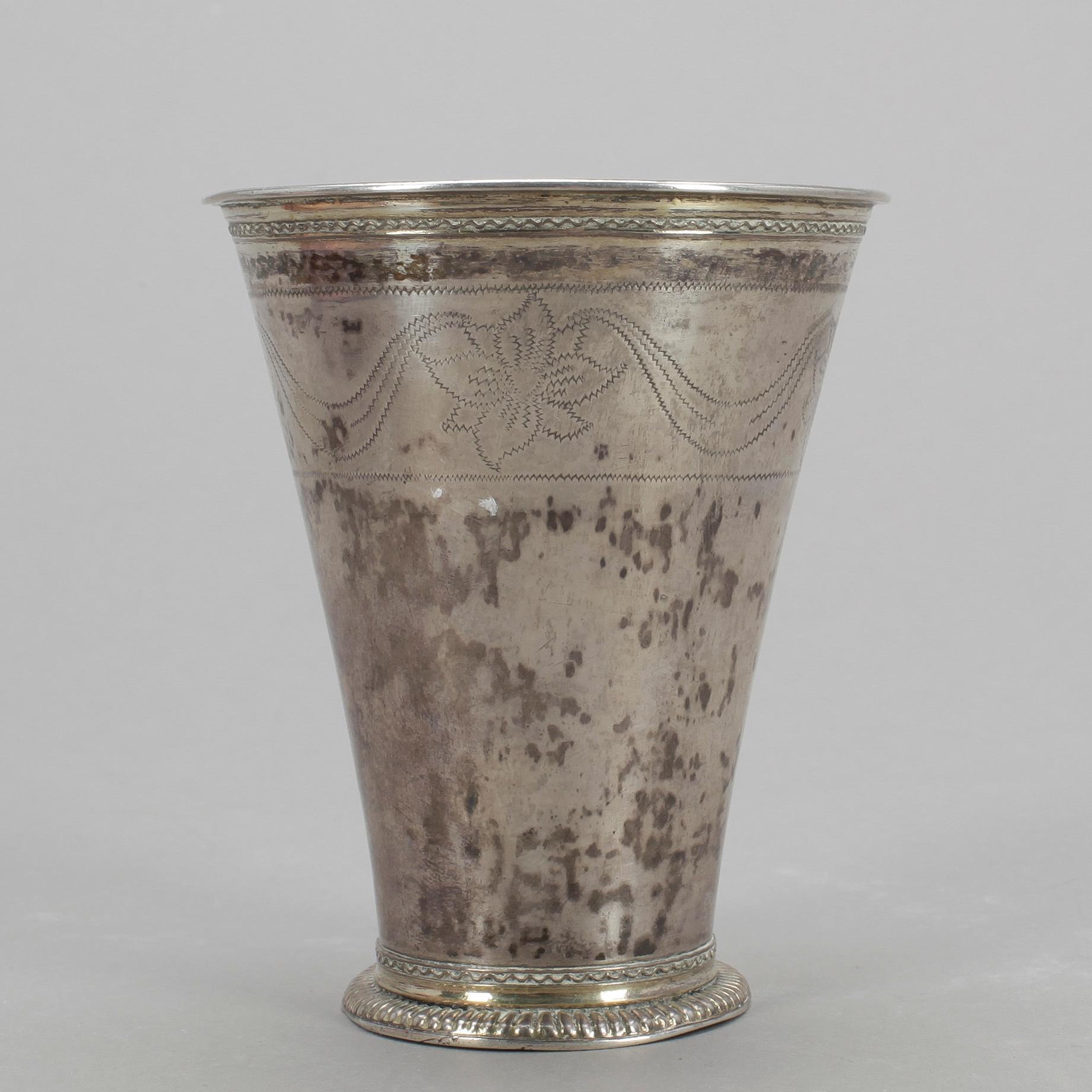 BÄGARE, silver, Petter Lindbom, Kalmar, 1762. Vikt ca 151g.