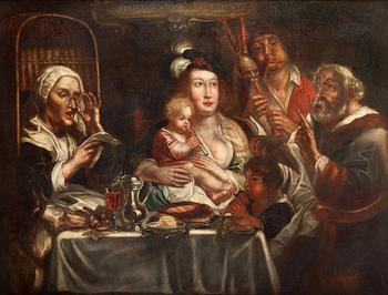 524. Jacob Jordaens Hans krets, Den flöjtspelande familjen.