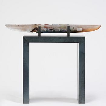 Bertil Vallien, a unique sand cast glass sculpture of a boat, Kosta Boda, Sweden.