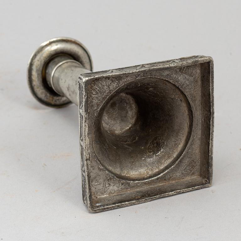 A pewter candlestick by Johan Fredrik Werrenrath, Lund 1852.