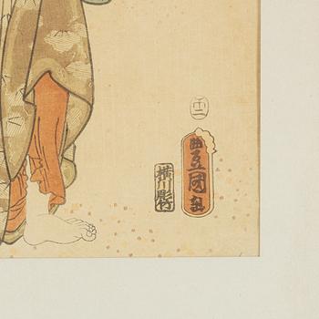 Different artists, four colour woodblock prints, Japan.