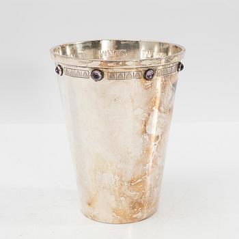 Tage Göthlin, cup with amethysts, silver, Tesi, Gothenburg, 1958.
