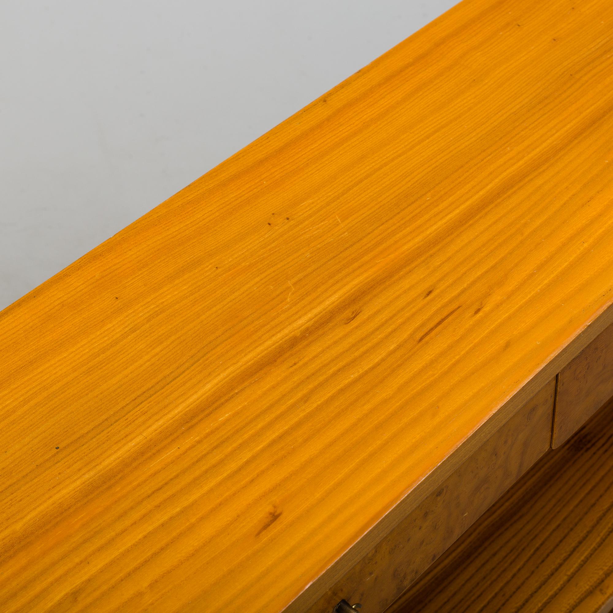 An elm and burr birch veneered bookcase, 1940's.