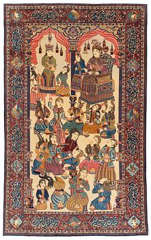 An antique Keshan Dabir carpet 'Yusuf & Zulaikha', c. 272 x 171 cm.