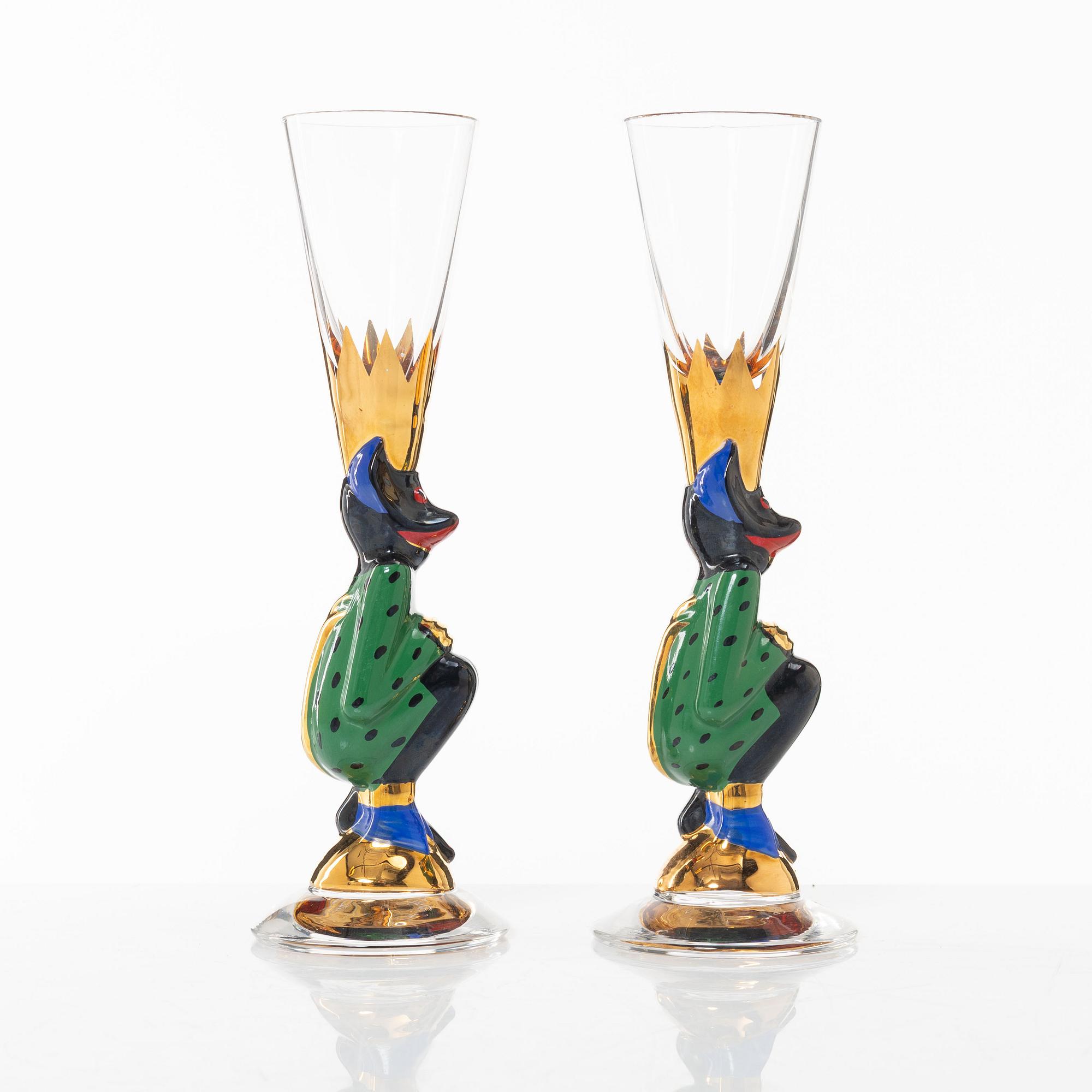 Gunnar Cyrén, two shot glasses,  so-called 'snaps devils', from the Nobel service, Orrefors.