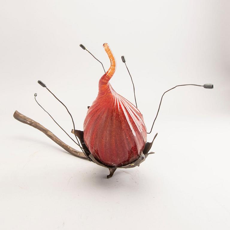 Elna Melusine Jolom & Hannes Nilsson a signed glass and metal sculpture Österlens Glashytta.