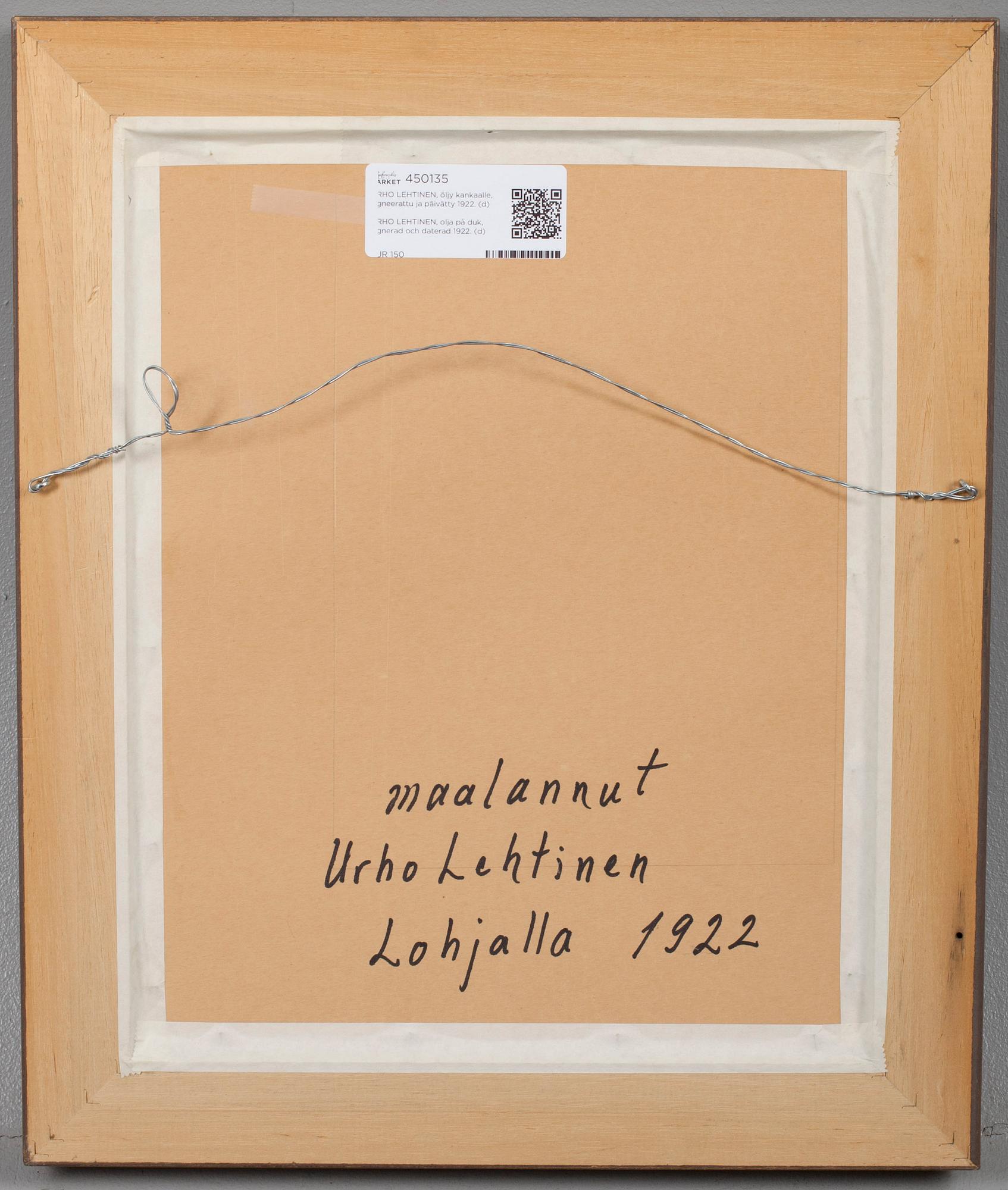 URHO LEHTINEN, olja på duk, signerad och daterad 1922.