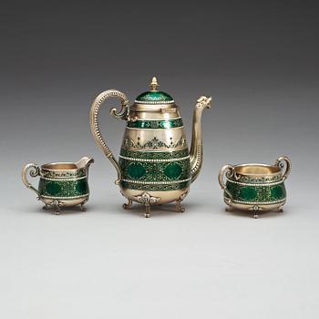 A David Andersen sterling and enamel three pcs of coffee set, Norway early 20th century.