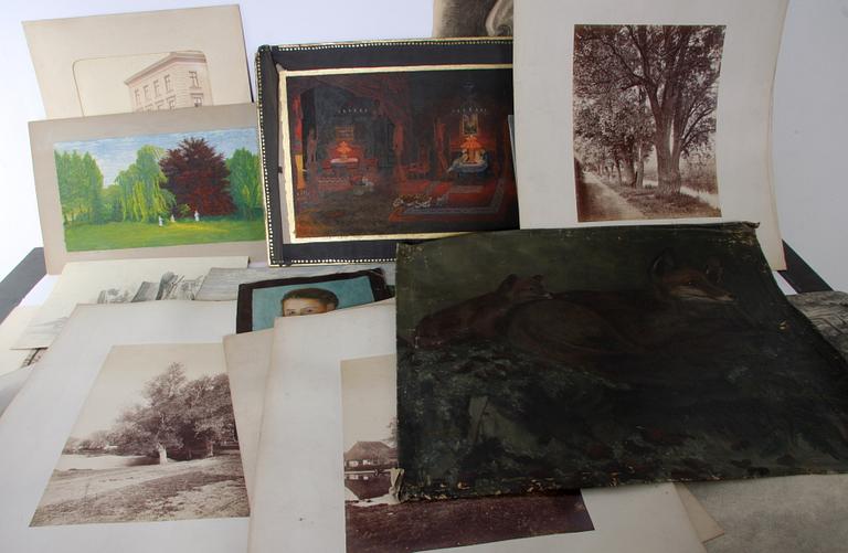 MAPP MED DIVERSE, ca 15 delar, teckningar, akvareller, fotografier mm.