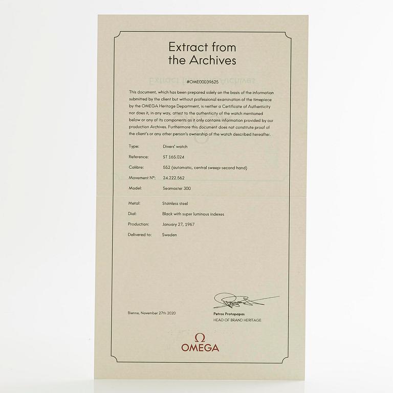 Omega, Seamaster 300, "Big Triangle", ca 1967.