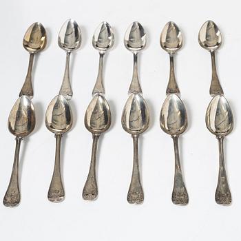 A set of twelve Swedish silver spoons, including Adolf Zethelius, Stockholm 1826.