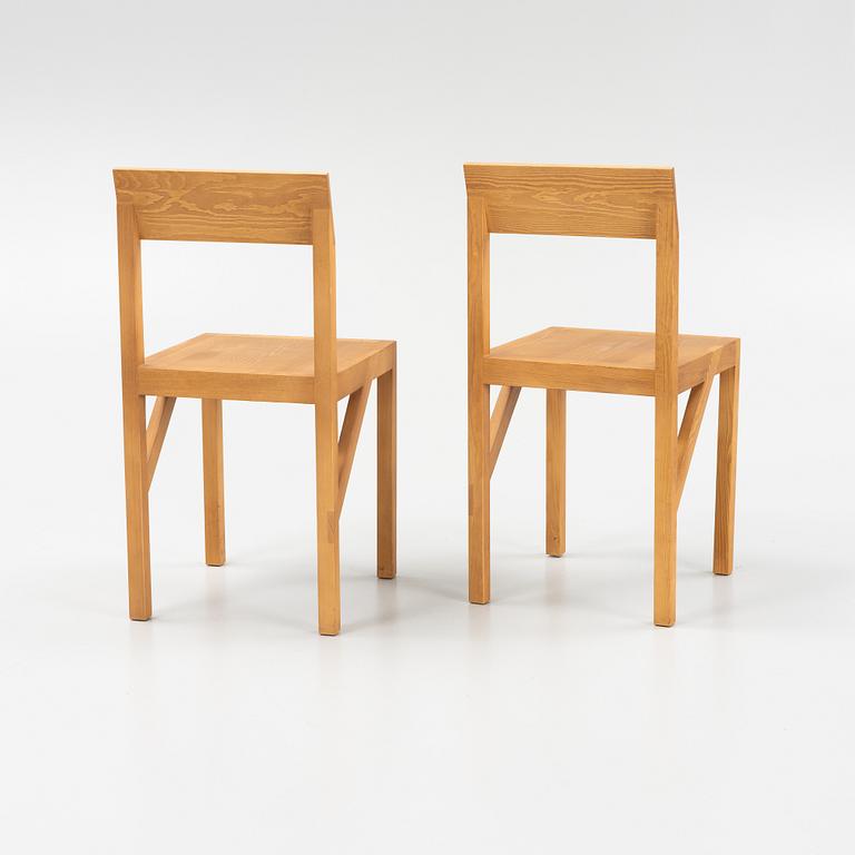 A pair of signed stained pine 'Bracket Chairs' by Frederik Gustav for Frama, Copenhagen 2023.