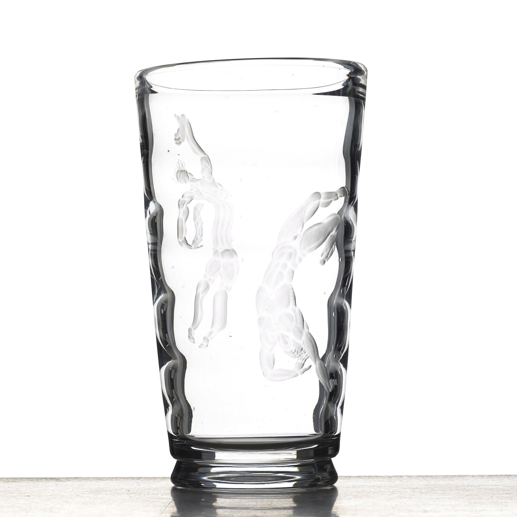 Vicke Lindstrand, an engraved "Pearl fisher" glass vase, Orrefors, Sweden 1956.
