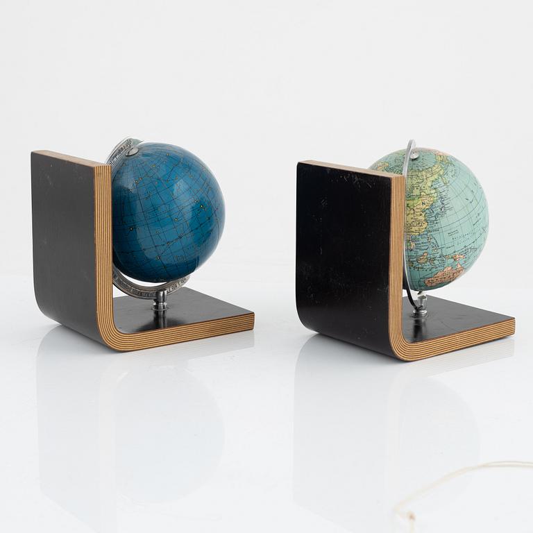 A pair of globe bookends by Columbus Jordglob, Dr Neuse, Stockholm.