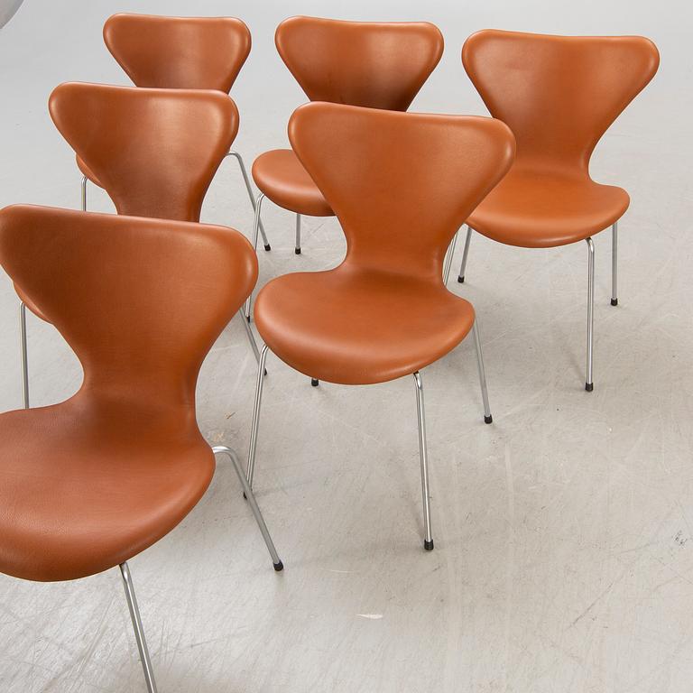 Arne Jacobsen, stolar 6 st "Sjuan" för Fritz Hansen Danmark 1900-talets senare del.