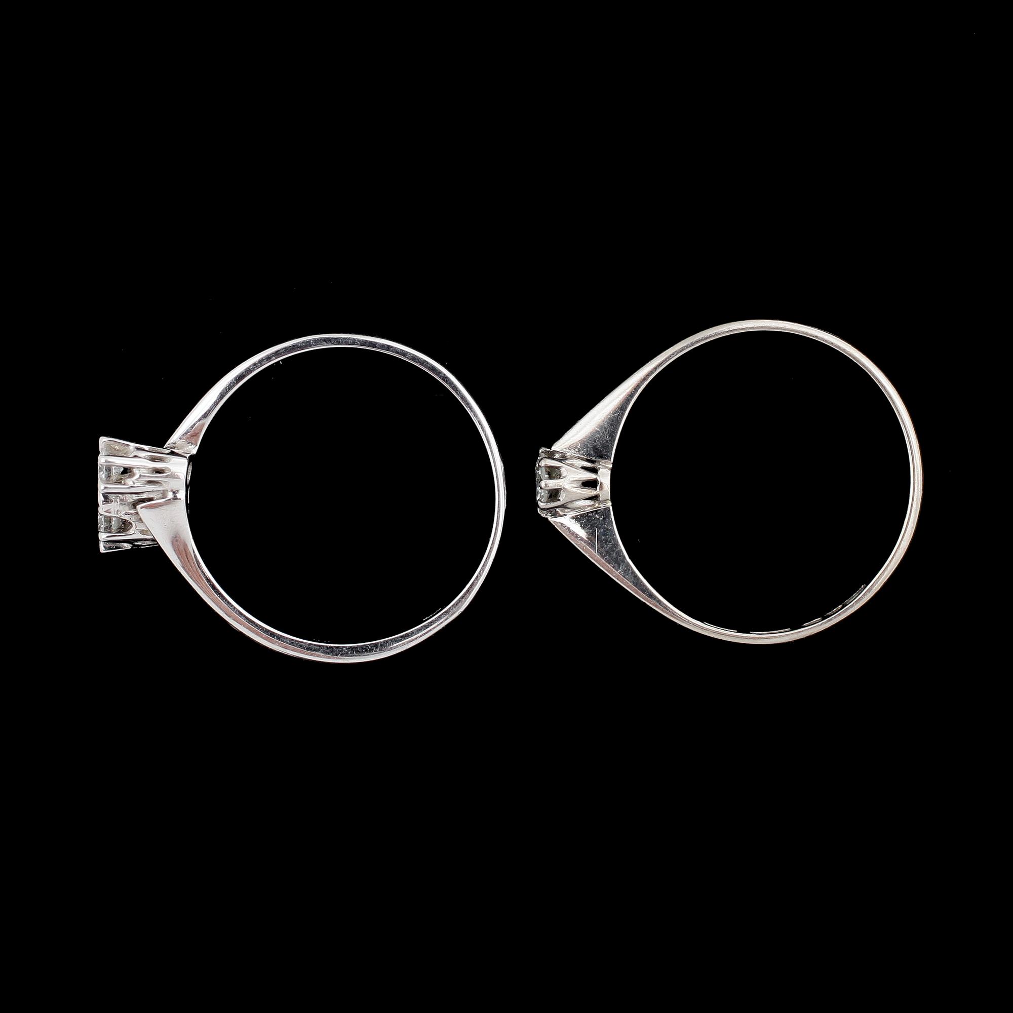 RINGAR, 2st, enstens- och syskonring, 18k vitguld, tot ca0,25ct. Tot.vikt 4g.