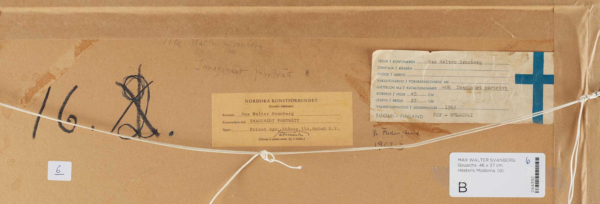 Max Walter Svanberg, "Imaginärt porträtt" (Imaginary Portrait).