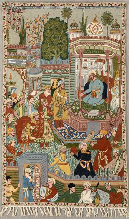 Vävnad Gulam Mohidin Indien 1900-tal broderad ca 193x146 cm.