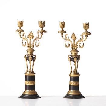 A pair of North European two-light candelabra, circa 1800.