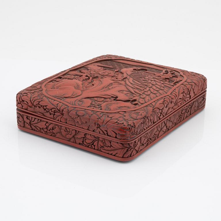 A Japanese red lacquered box, 20th Century.