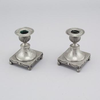 A pair of pewter candlesticks by Adolf Fredrik Moberg in Jönköping, 1824.