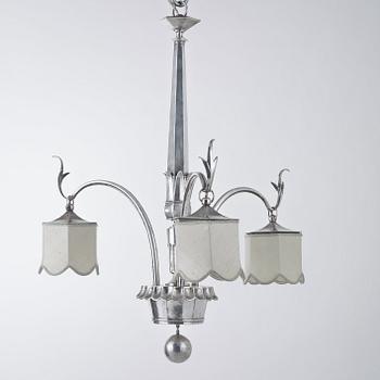 A Gösta Thorell & S. Persson silver ceiling lamp, executed by Ragnar Persson, Sweden 1923.