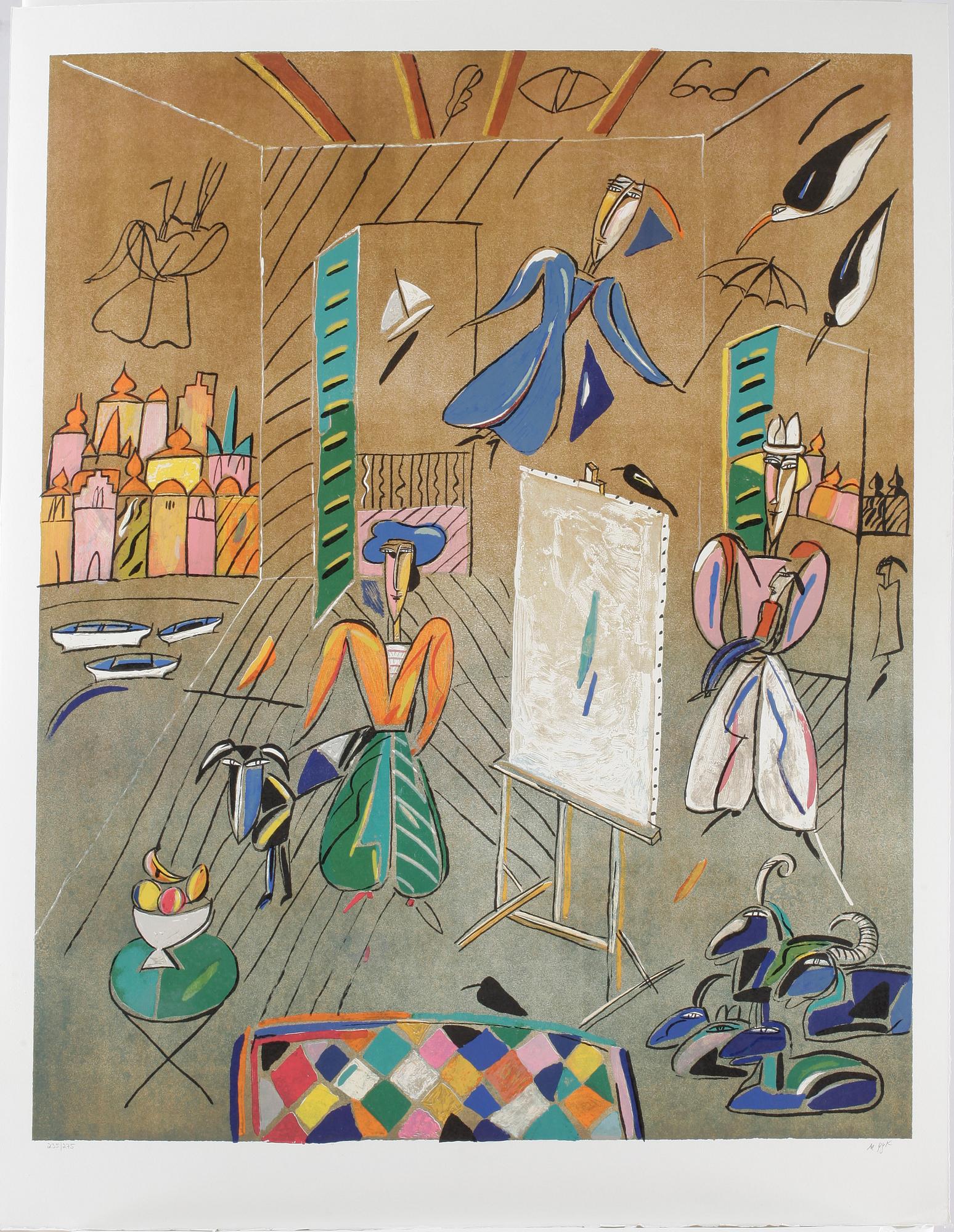 MADELEINE PYK, färglitografier, 3 st, i papp, "Fantasia". Signerade och numrerade 235/275, 2003.