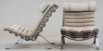 A pair of Arne Norell 'Ari' grey leather lounge chairs, Norell, Sweden.