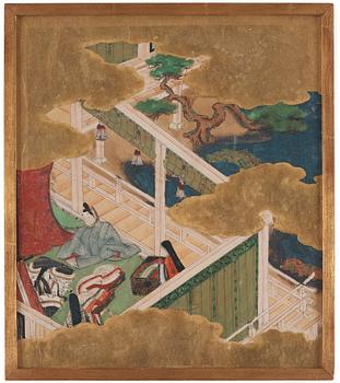 Målningar, fyra stycken av okänd konstär, akvarell och tusch på papper. Japan, Kyoto, 17/1800-tal,