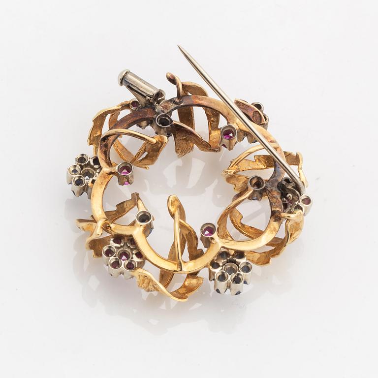 Sapphire and ruby brooch.