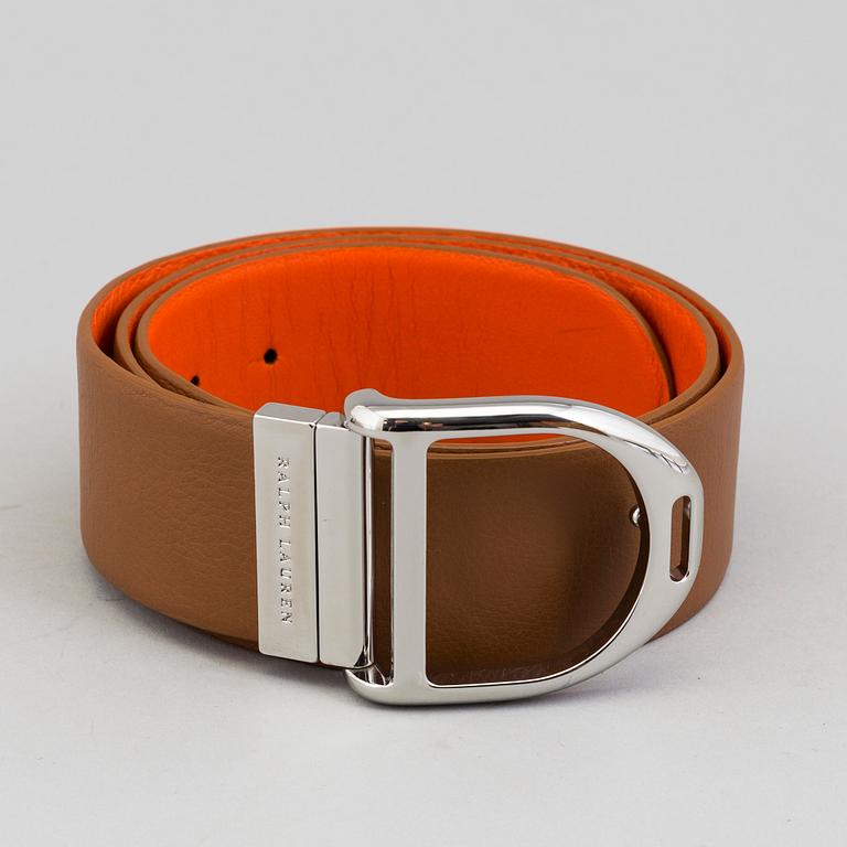 A brandycolured leatherbelt by Ralph Lauren.