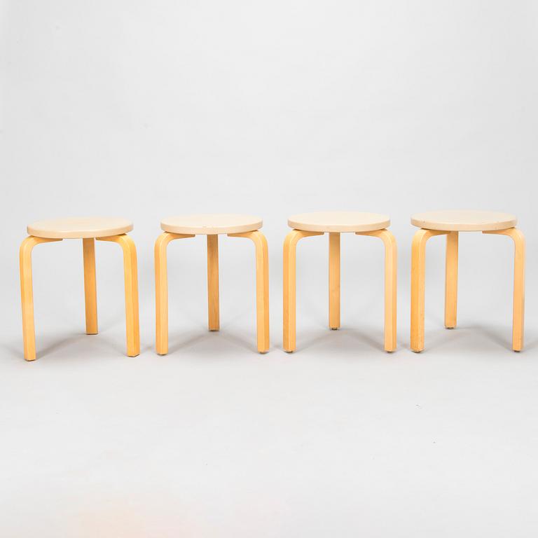 Alvar Aalto, a set of four 1960's '60' stools, Artek, Finland.