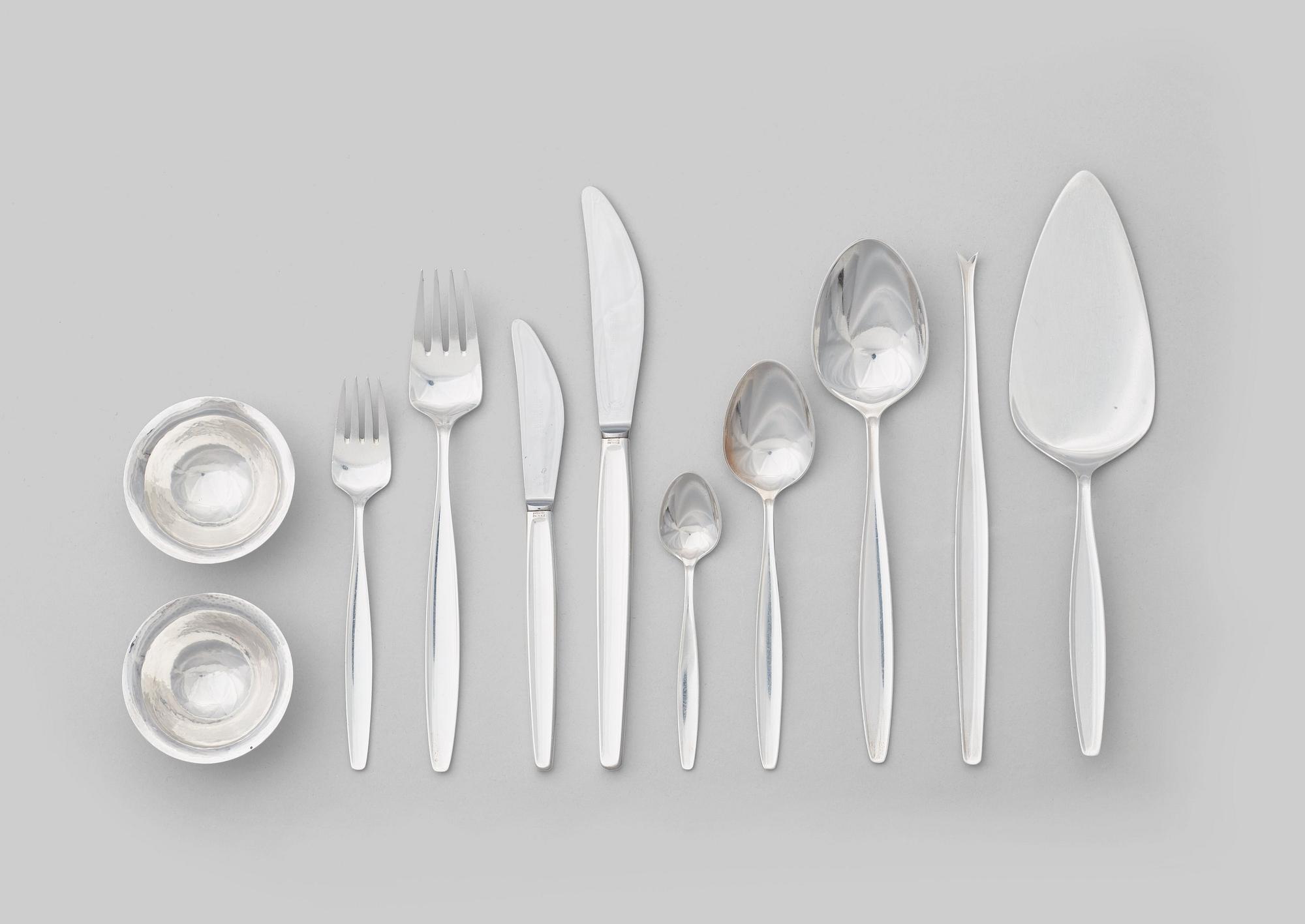 TIAS ECKHOFF, bestickuppsättning, 99 delar, "Cypress", Firma Georg Jensen, Köpenhamn efter 1952, sterling och rostfritt stål.