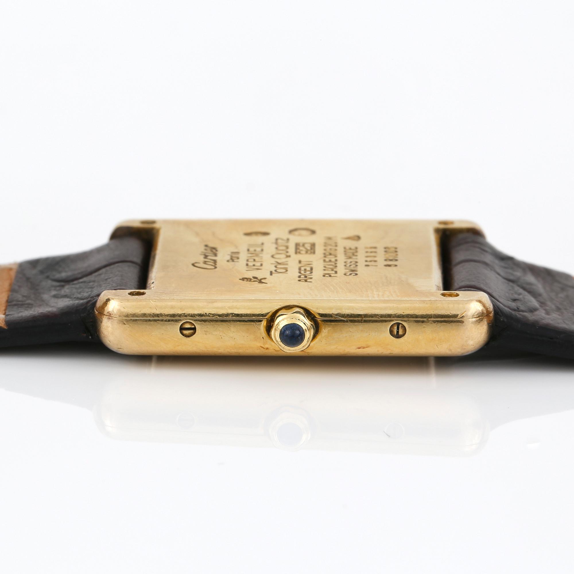 ARMBANDSUR, must de CARTIER, Tank, förgyllt silver, quartz, mineralglas, ca 1990.