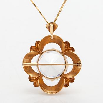 Helge Narsakka, halsband och brosch, 14K guld, rökkvarts och syntetisk spinell. Lahtis 1965.