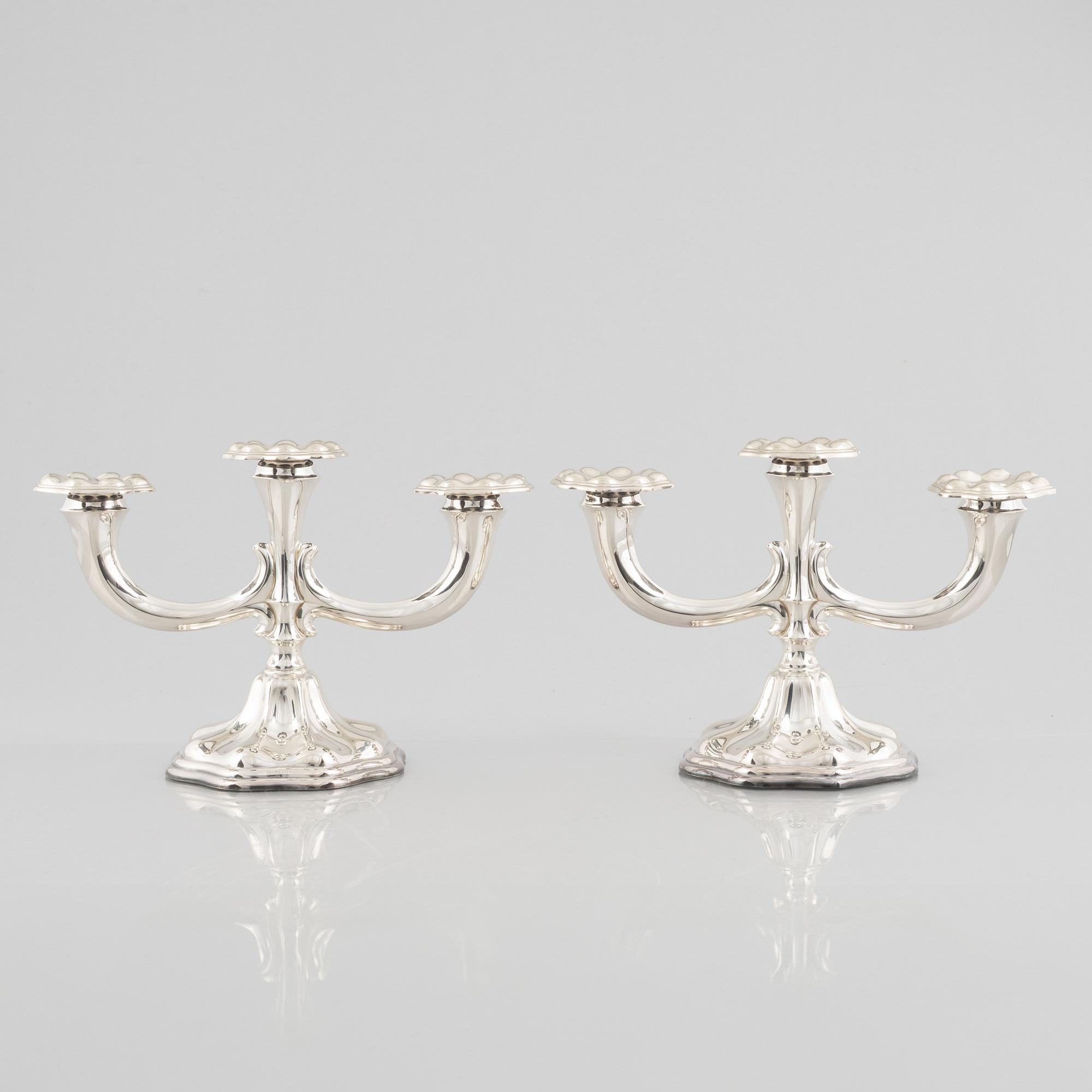 A pair of candelabras, silver. CG Hallberg, 1952.